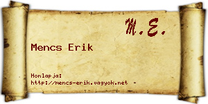 Mencs Erik névjegykártya